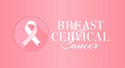 Pink Breast and Cervical Cancer Background Illustration with Ribbon