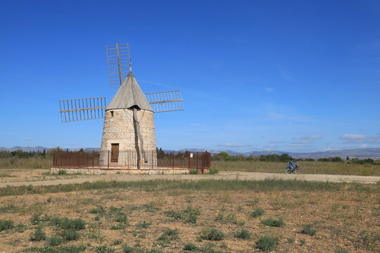 Moulin de Claira, a fully restored windmill located near Claira, Pyrénées-Orientales Department, southern France