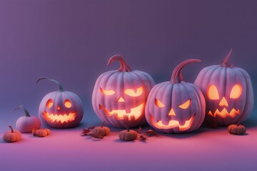 Halloween background, Jack-o'-lanterns, glowing pumpkin on a neon background