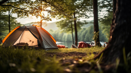 Enjoy the outdoors at a campsite in nature and by the lake.