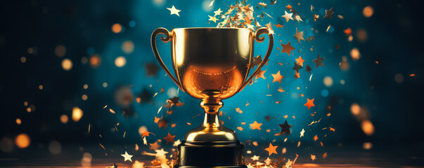 Starry Champion: Golden Trophy Adorned with Gold Stars on Deep Blue