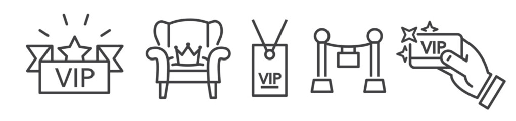 Set of Vip thin line icons on white background - included symbols as member, VIP, incentive, bonus, exclusive,  invitation and more