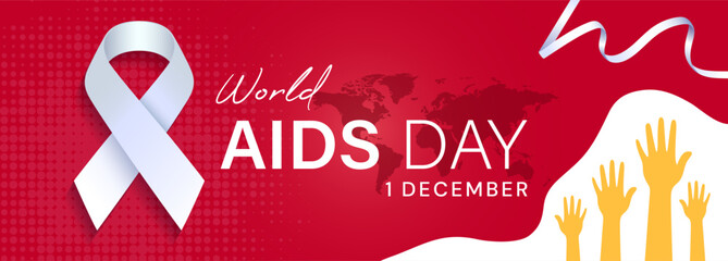 world aids day, 1 december. Prevent AIDS. background design with aids awareness and prevention concept, red ribbon symbol. care about public health - obrazy, fototapety, plakaty