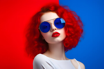 Colorful studio portrait of a cool teenager girl with age specific outfit and accessories. Bold, vibrant and minimalist. Generative AI