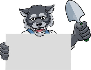 Gardener Wolf Cartoon Tool Handyman Mascot
