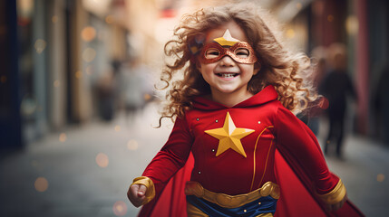 Pretty little girl in superhero costume - obrazy, fototapety, plakaty