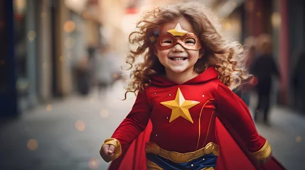 Fotobehang Pretty little girl in superhero costume © Trendy Graphics