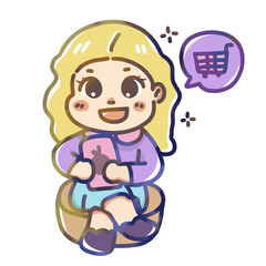 Shopping girl online shopping hand draw cartoon character