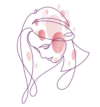 recommend clip art: Woman beauty face vector linear illustration, delicate line art of attractive girl portrait, abstract feminine drawing minimal style isolated.
