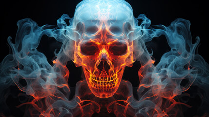 Human skull in fire. - obrazy, fototapety, plakaty