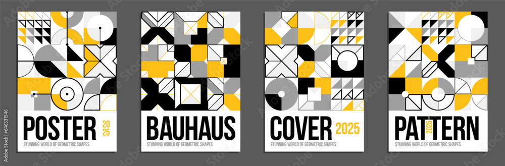 Canvas Prints Geometric vector posters and covers in Bauhaus style, layout for advertisement sheet, tech engineering style shapes mechanical, brochure or book cover. - Canvas Prints