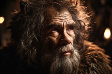 Fototapeta premium Portrait d'un vieil homme des cavernes » IA générative