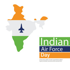 Free vector indian air force day poster design with map and flag