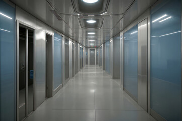 Couloir futuriste avec murs et des portes en métal