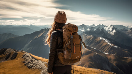 A Woman Hiker on a Mountain Peak, Reveling in the Splendor of Nature's Beauty