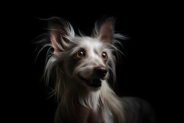 Funny, white dog. A small dog with long hair. Pet on black background
