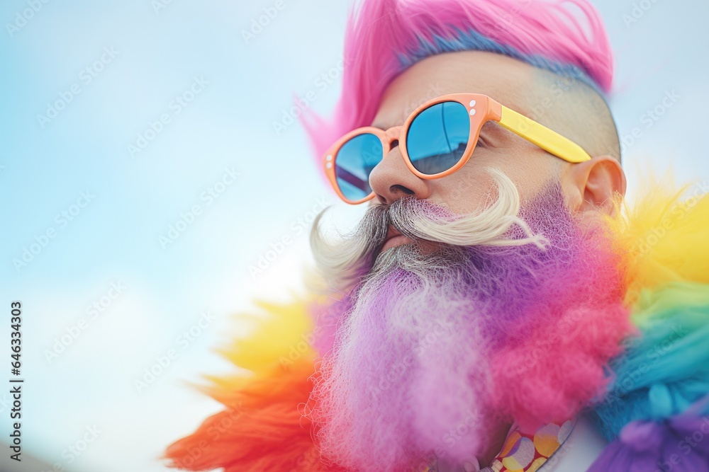Poster a man with a beard of different colors.