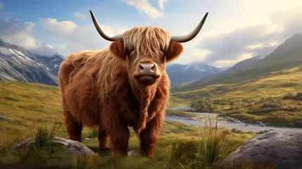 Poster de jardin Highlander écossais Highland cow with horns