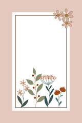 Vektorgrafik mit hübschen Blumen und rosafarbenem Rahmen. Freier Platz für Text. Vorlage für Einladungen, Grußkarten, Werbung und Social Media Posts.