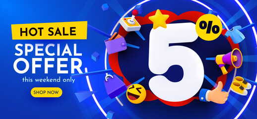 Fototapeta premium 5 percent Off. Discount creative composition. Mega Sale.