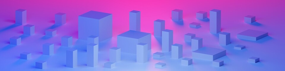 Abstract background with cubes and pink light. Modern background 3D render.
