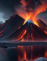volcano in the sunset AI Generated