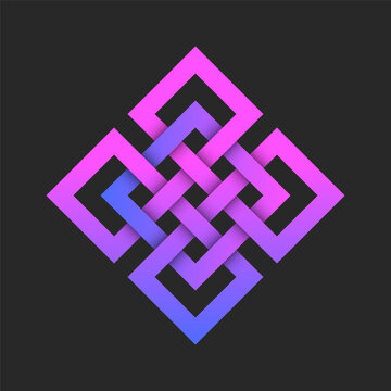 Lines art pattern logo rhombus 3d geometric shape, linear ornament square symbol vibrant gradient creative design, overlapping ribbons bright colorful infinity symmetric forms.