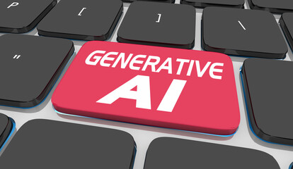 Generative AI Artificial Intelligence Computer Keyboard Button 3d Illustration