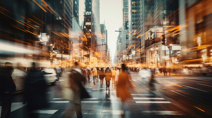 Motion blur of people commuting in busy street.  