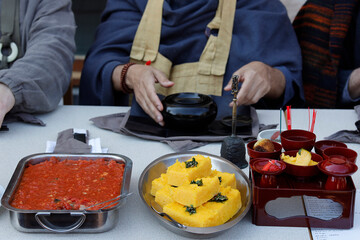 Zen sesshin (retreat) in Tamie, France. Meal.
