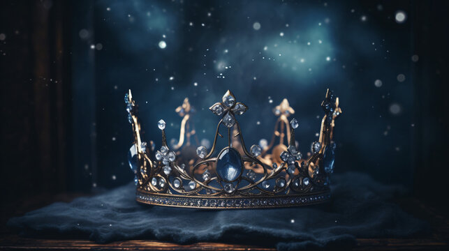 Mysterious and magical photo of beautiful queen king crown