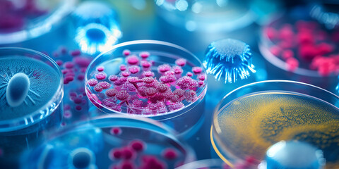 Rendering Of Human Cell  Cell-Culture Images Bacteria in a petri dish, animation Ai Generative 