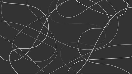 Black random line, linear art modern background. Abstract hand drawn scribble doodle chaos pattern texture isolated on black background