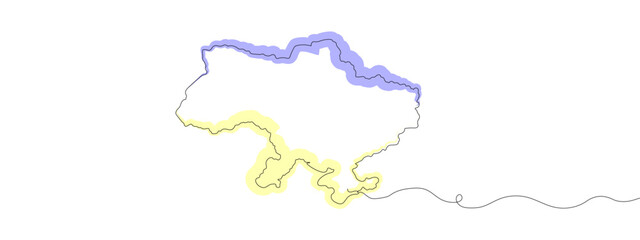 Continuous line drawing of Ukraine map. One line image of Ukraine map. One line drawing background. Vector illustration.