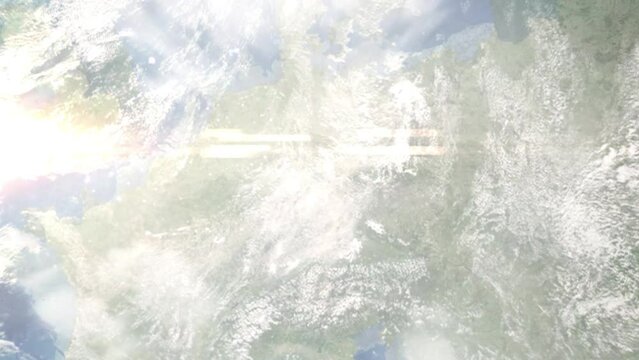 Zoom in from space and focus on Suhl, Germany. 3D Animation. Background for travel intro. Elements of this image furnished by NASA