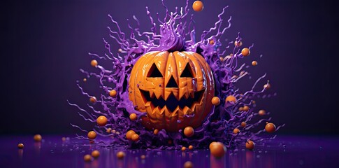 Fototapeta premium Halloween pumpkin on purple background. Seasonal party. Generative AI