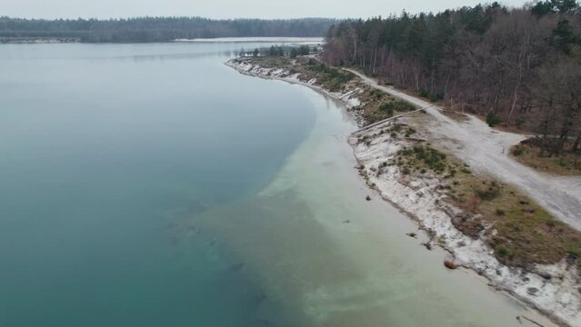 Serene Nature Of 't Nije Hemelriek Lake In Gasselte Province of Groningen, Netherlands. Aerial Shot
