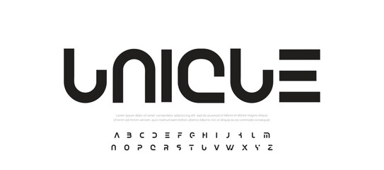 Unique, alphabet letter font. Modern logo typography. Minimal cropped vector typographic design. Cutout type for futuristic logo, headline, title, monogram, lettering, branding, apparel, merchandise 
 - obrazy, fototapety, plakaty