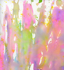 Watercolor illustration. Pastel pink aesthetic. Abstract colorful background. Hand painting. Color splash on paper. Watercolor texture. Creative modern banner.  Colorful blotch and dap. Paint splatter