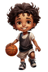 black teenage boy basketball player with a ball on a white isolated background