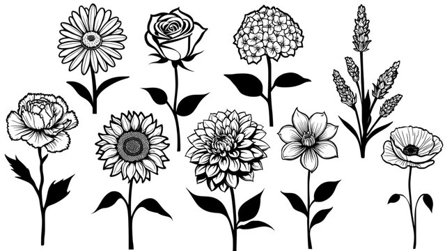 Silhouette set of flowers