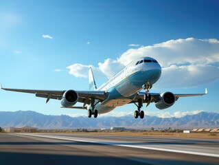 Obraz premium Airplane taking off from the airport with blue sky Generative AI