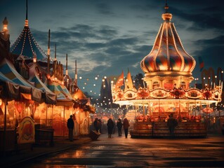 Carnival, with bright lights, thrilling rides, joyful crowds, and the sounds of laughter and excitement Generative AI
