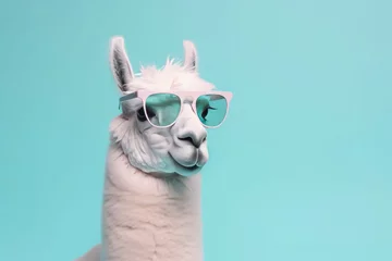 Selbstklebende Fototapete Lama Lama sunglasses. Generate Ai