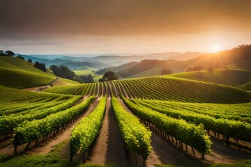 Fototapeta premium Vineyard at Sunset in Rolling Hills