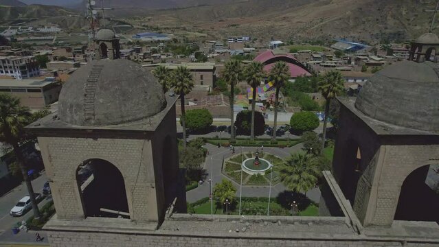 Aerial view of the town of Caraz, Ancash. Peru