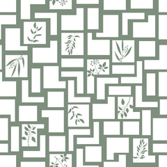 Plants and rectangle collage seamless pattern - 646345369