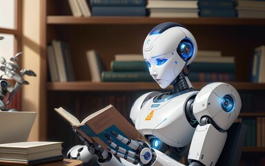 An AI Robot's Intellectual Pursuit in the Library ai generated