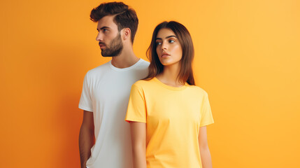 Fototapeta premium portrait of young couple isolated on yellow background
