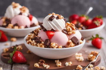 Fototapeta premium scoop of ice cream in a bowl with different flavor